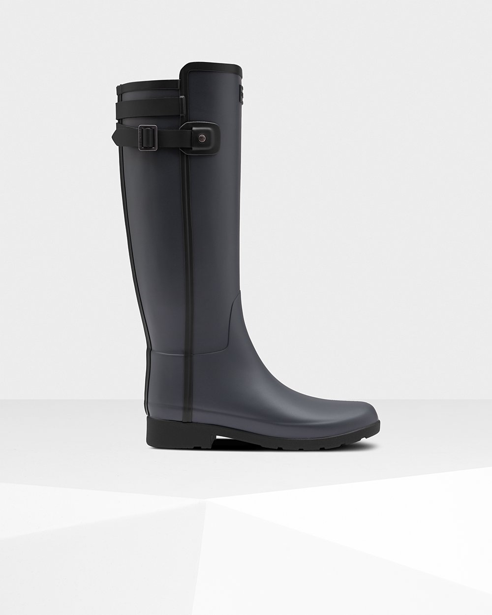 Womens Tall Rain Boots - Hunter Refined Slim Fit Contrast (50WGLYJTE) - Black